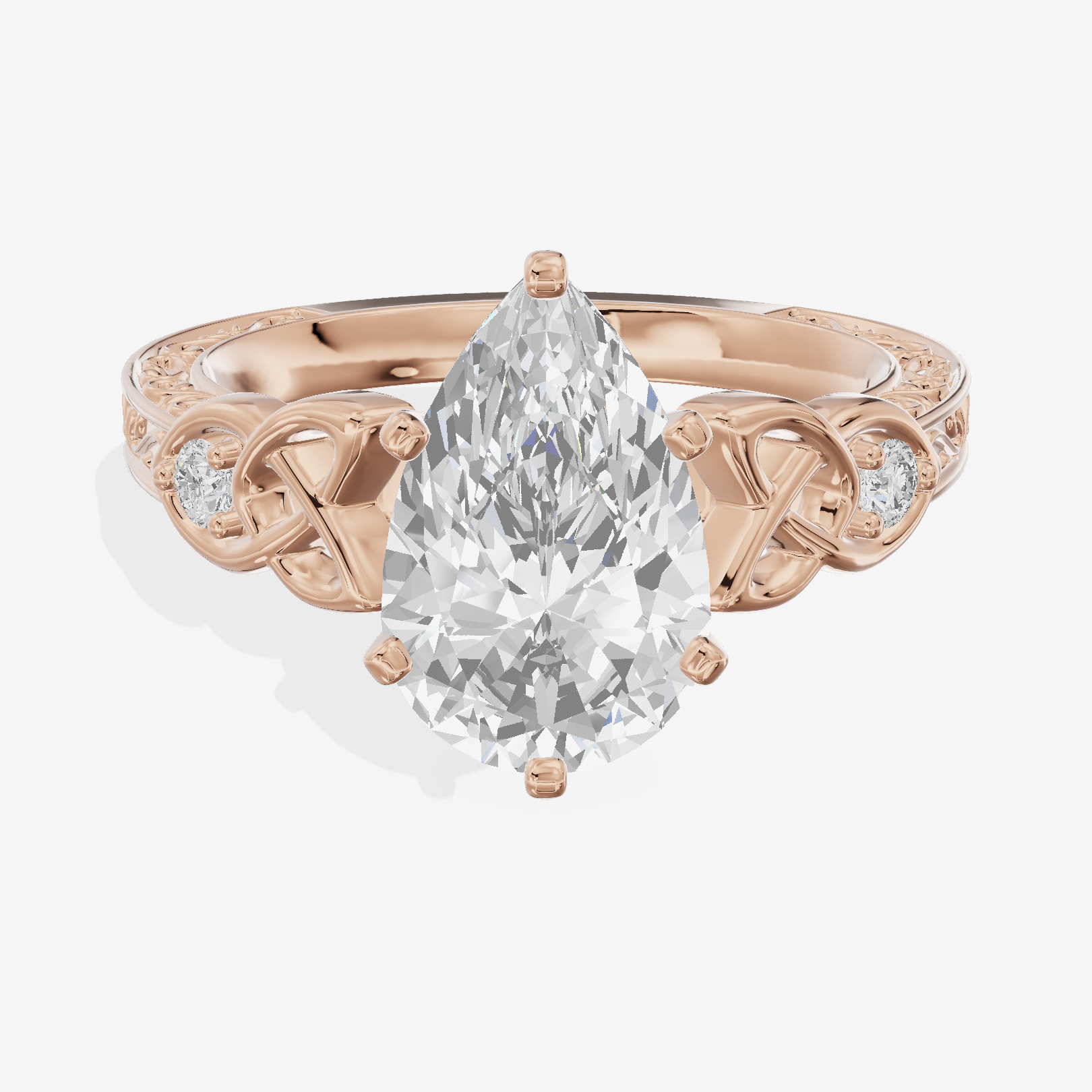 Lustrous Solea Pear Engagement Ring with Side Stones (1/20 ct. tw.) in 14K Rose Gold