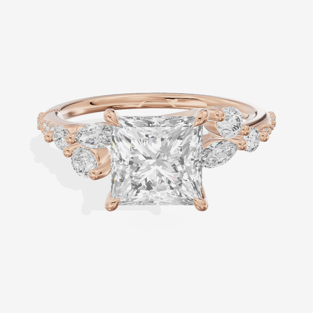 Luxe Halcyon Princess Milgrain Engagement Ring (1/3 ct. tw.) in 18K Rose Gold