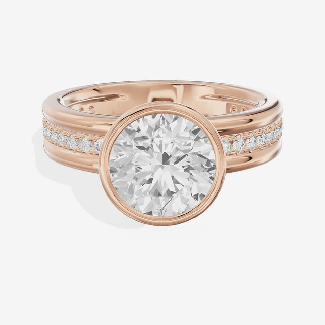 Belovae Bezel Round Engagement Ring with Side Stones (1/4 ct. tw.) in 14K Rose Gold