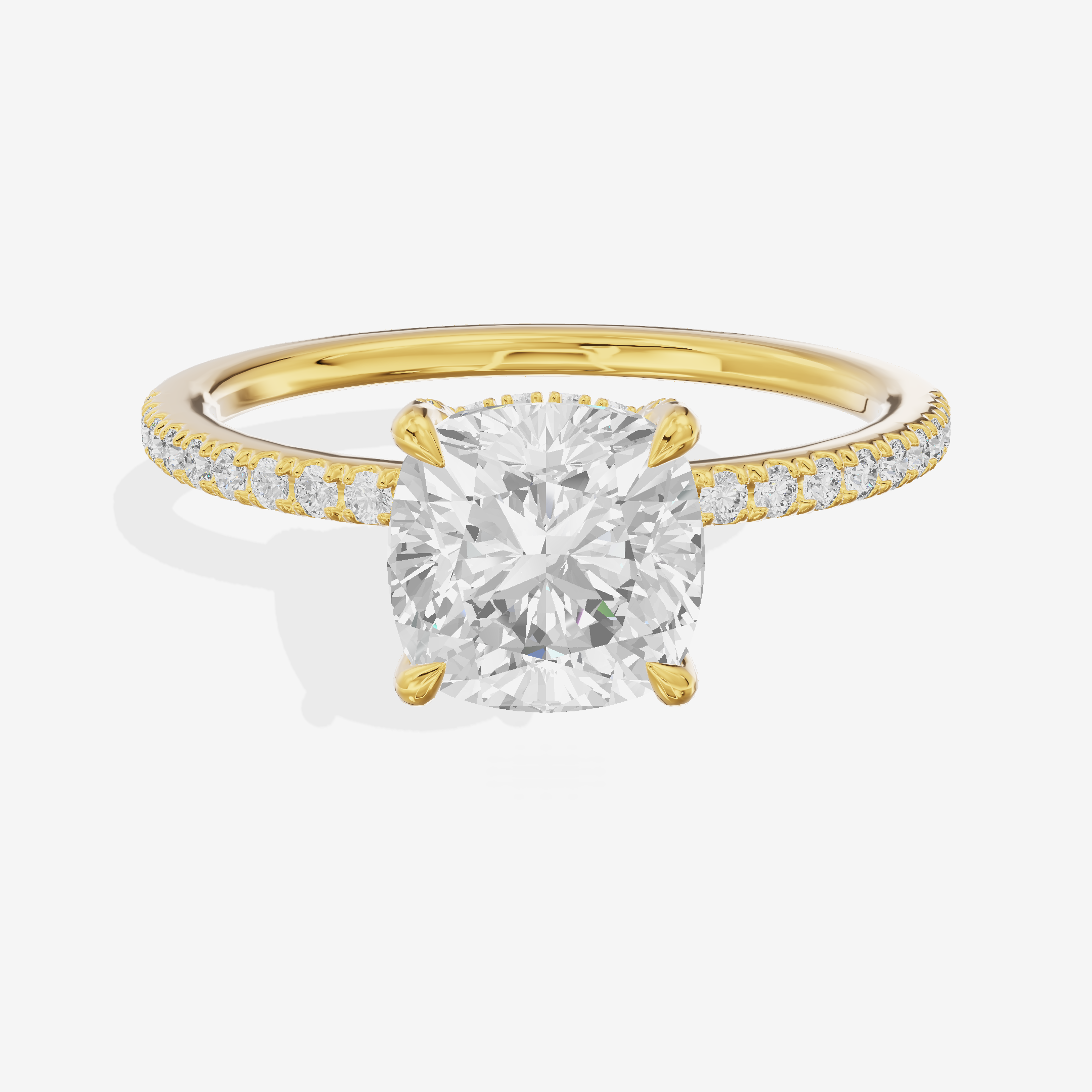 Bowed Sincere Cushion Engagement Ring with Side Stones (1/4 ct. tw.) in 18K Yellow Gold