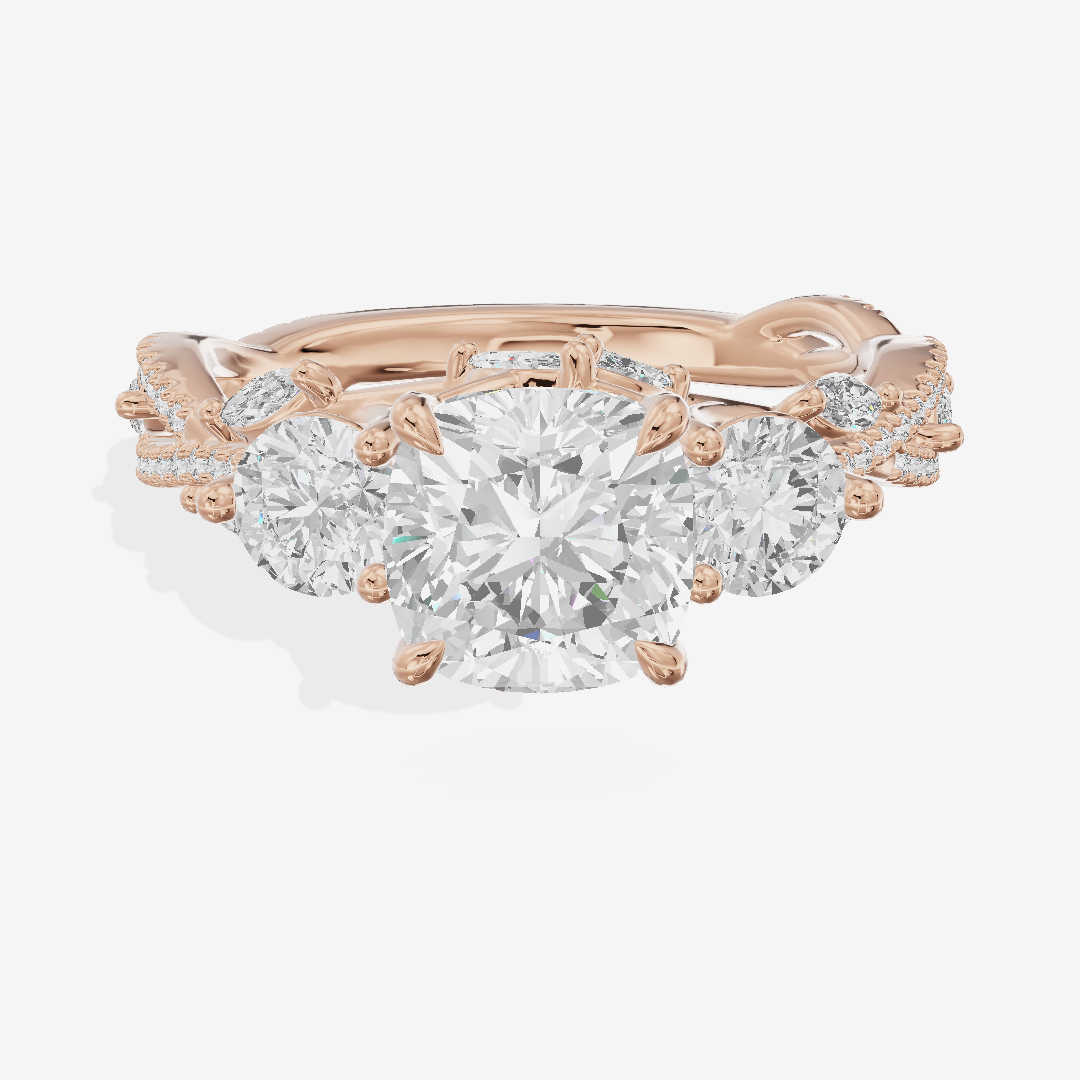 Luxe Selenia Three Stone Cushion Engagement Ring (1 ct. tw.) in 14K Rose Gold
