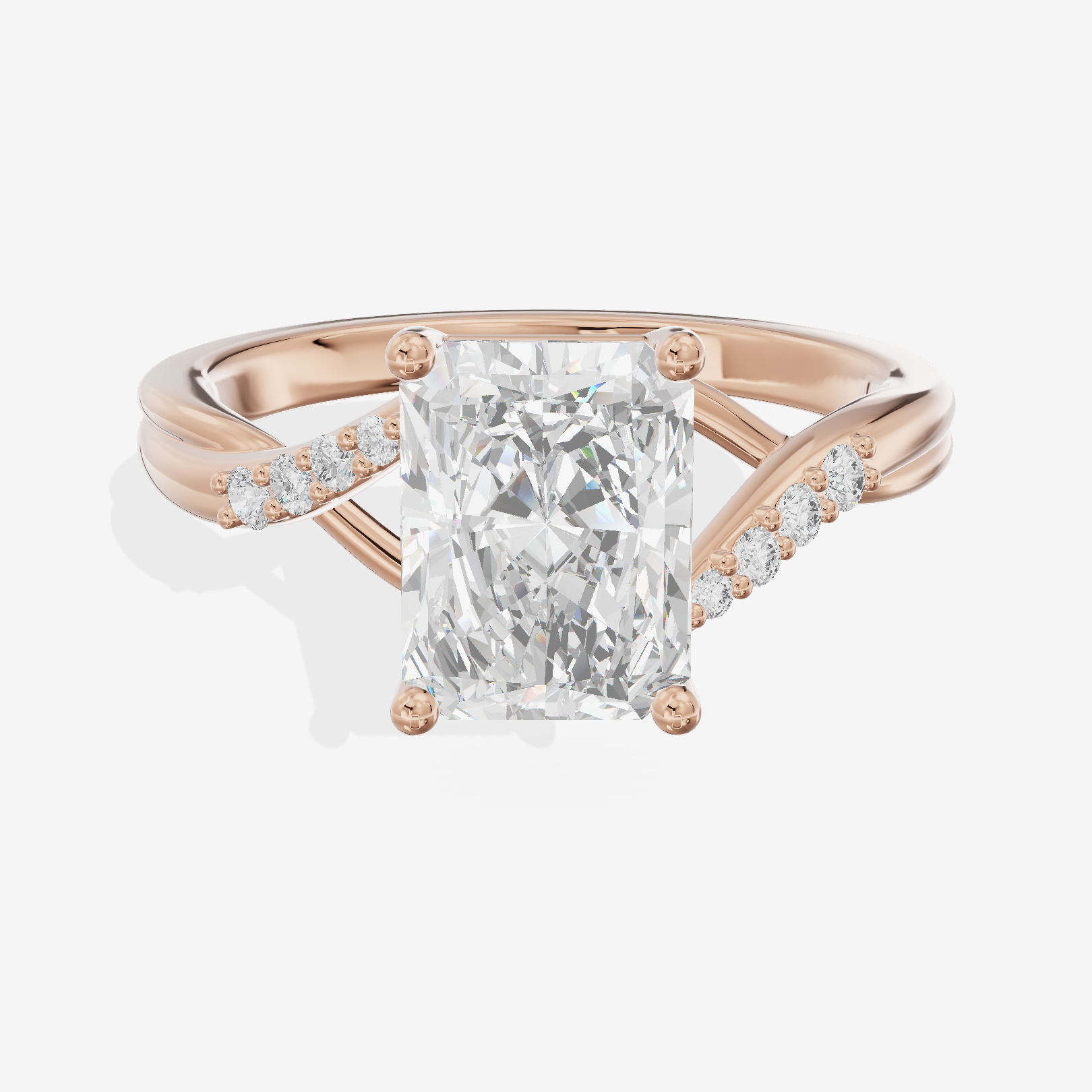 Twined Aimora Radiant Engagement Ring with Side Stones (1/15 ct. tw.) in 18K Rose Gold
