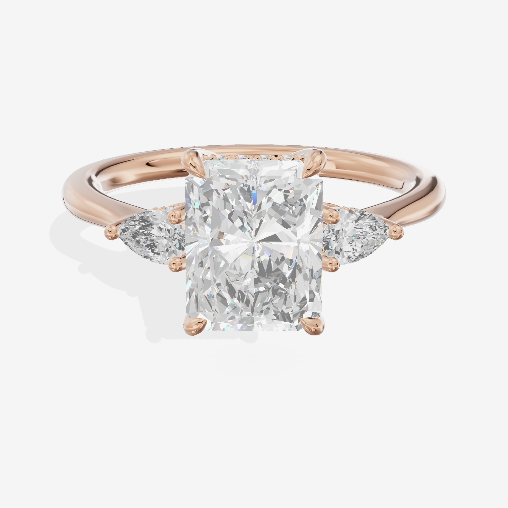Petite Vowsae Three Stone Radiant Engagement Ring (1/4 ct. tw.) in 18K Rose Gold
