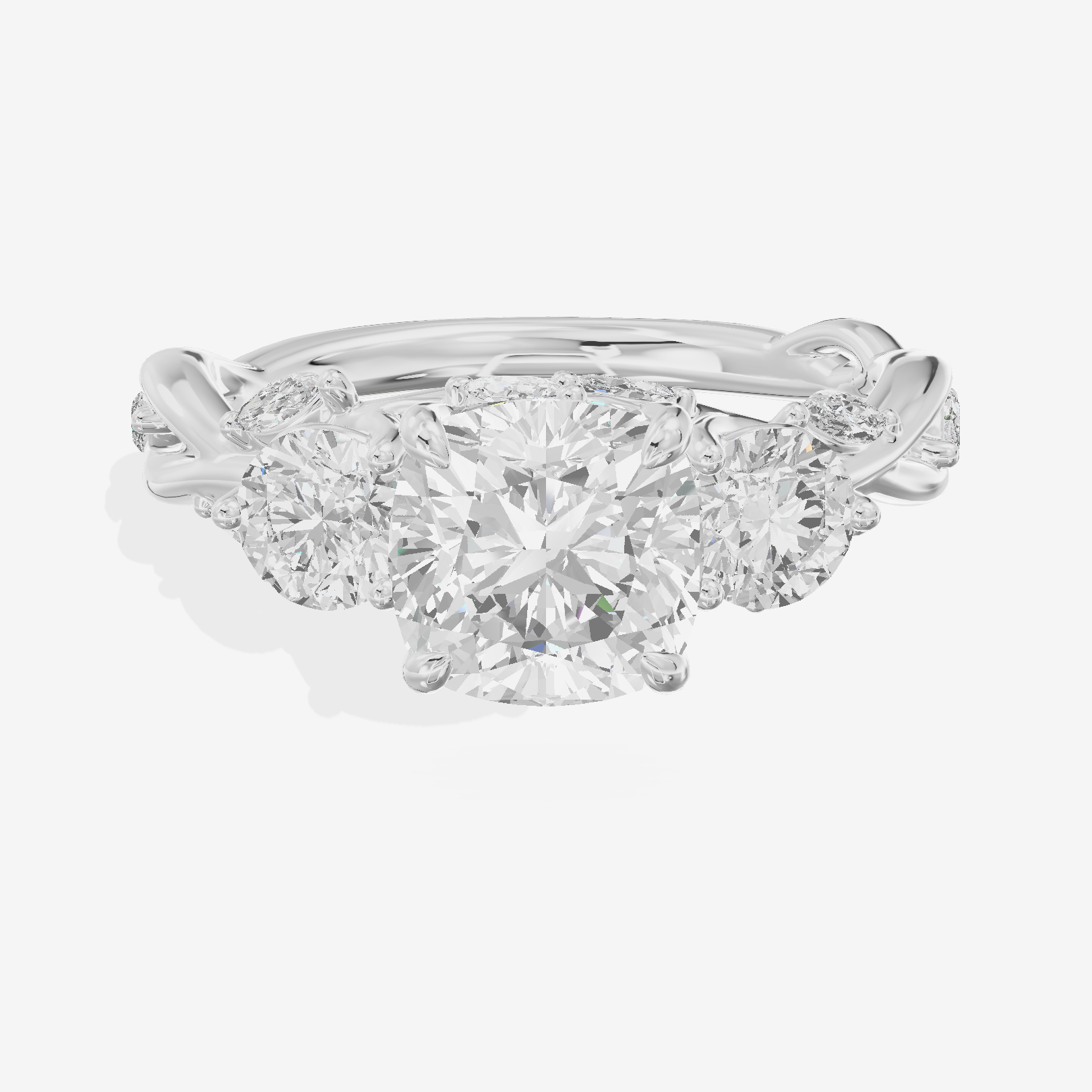 Modern Vowsae Three Stone Cushion Engagement Ring (3/4 ct. tw.) in 18K White Gold