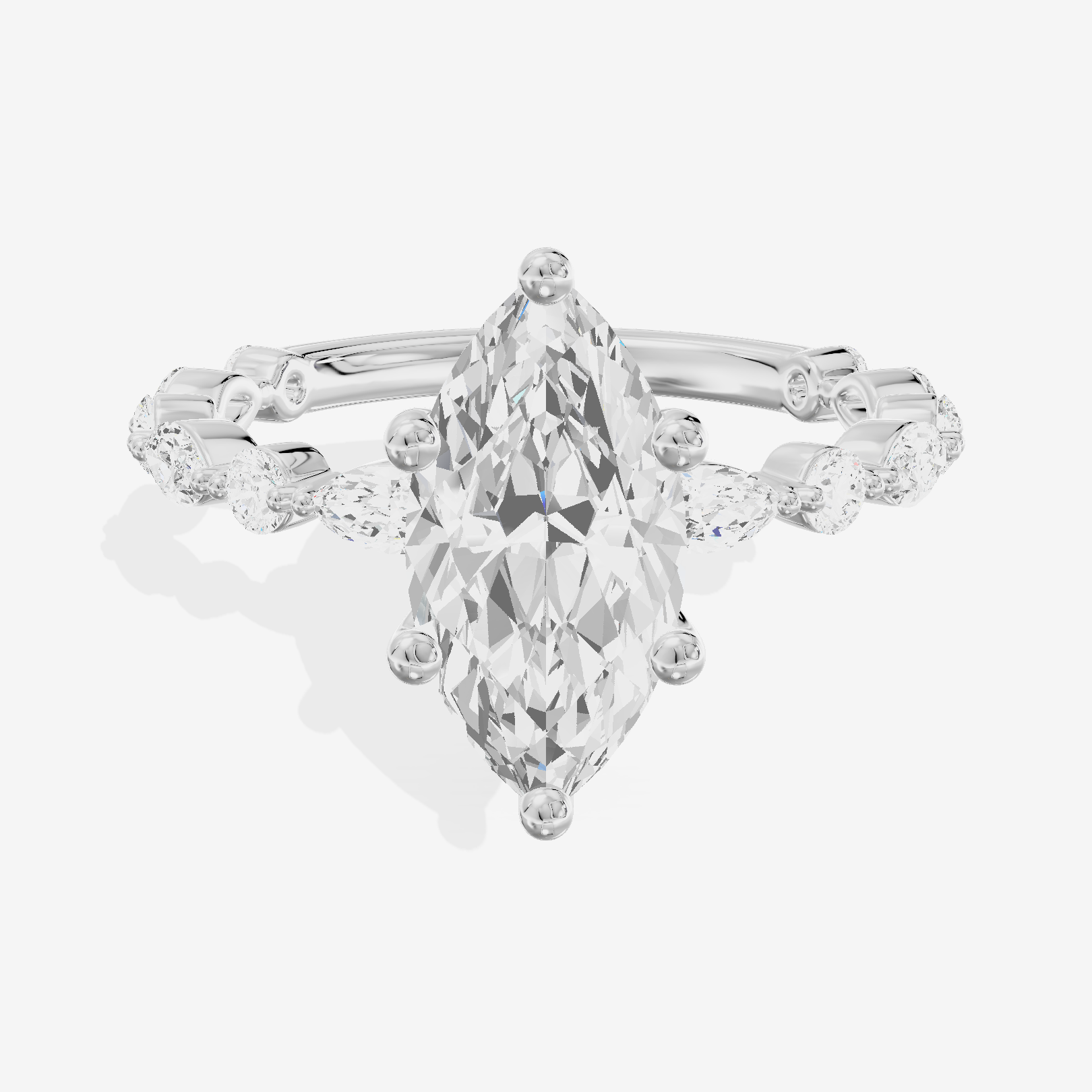Solea Cathedral 2mm Marquise Engagement Ring with Side Stones (1/2 ct. tw.) in 14K White Gold