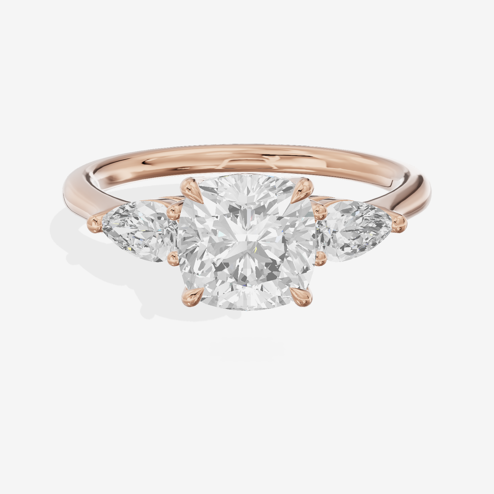 Luxe Aimora Three Stone Cushion Engagement Ring (3/4 ct. tw.) in 18K Rose Gold