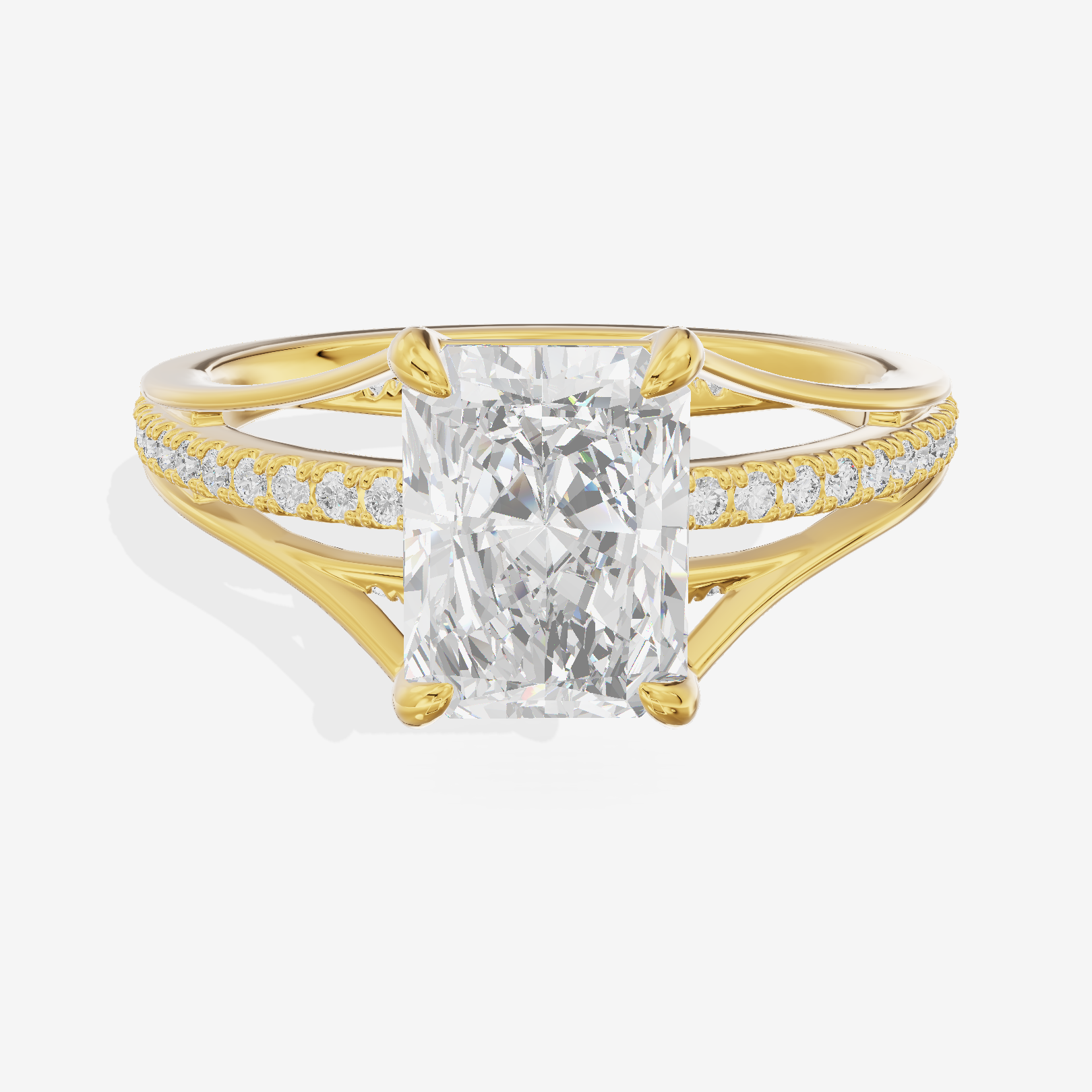 Bowed Coeurine Radiant Engagement Ring with Side Stones (1/6 ct. tw.) in 14K Yellow Gold