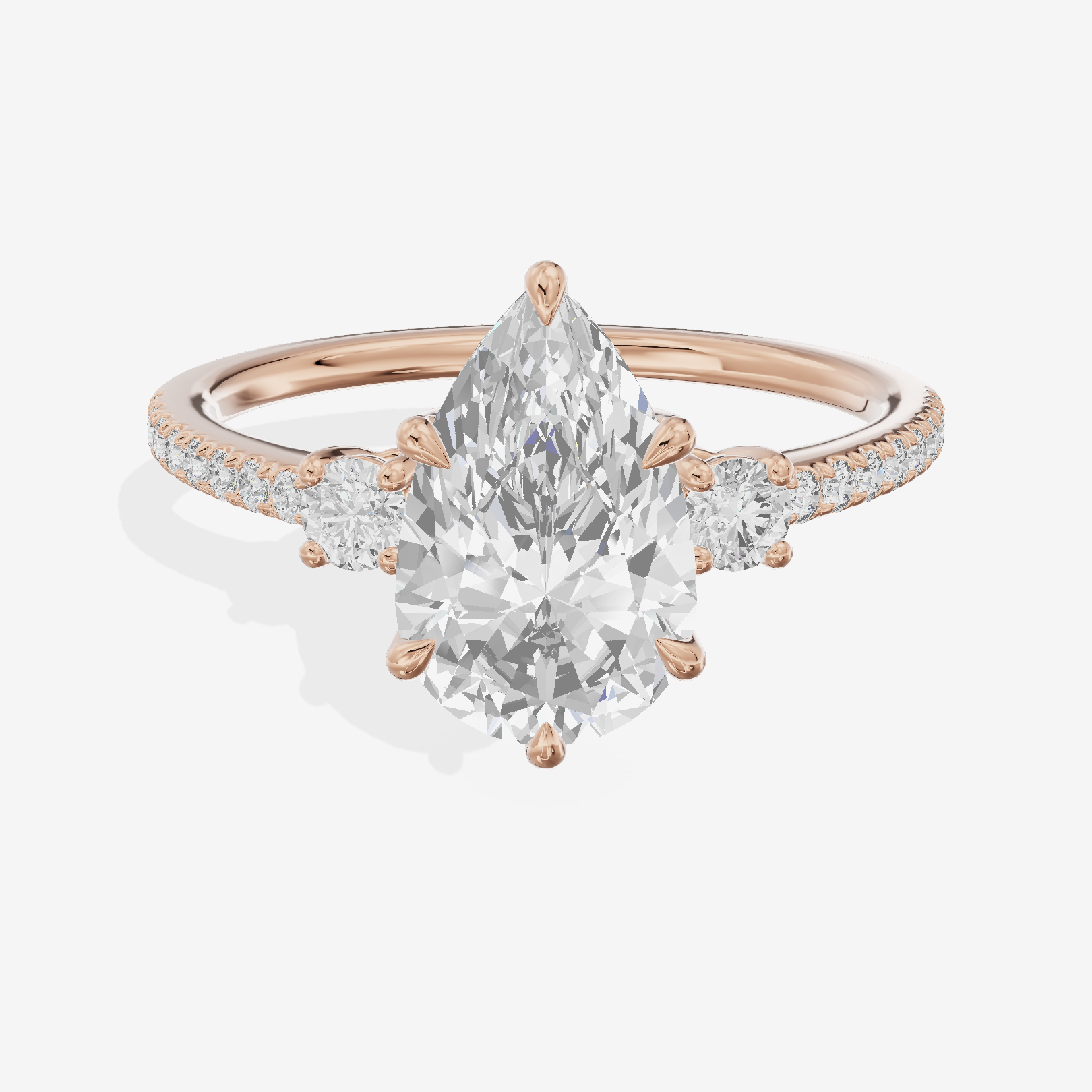 Mirth Three Stone Pear Engagement Ring (1/4 ct. tw.) in 18K Rose Gold