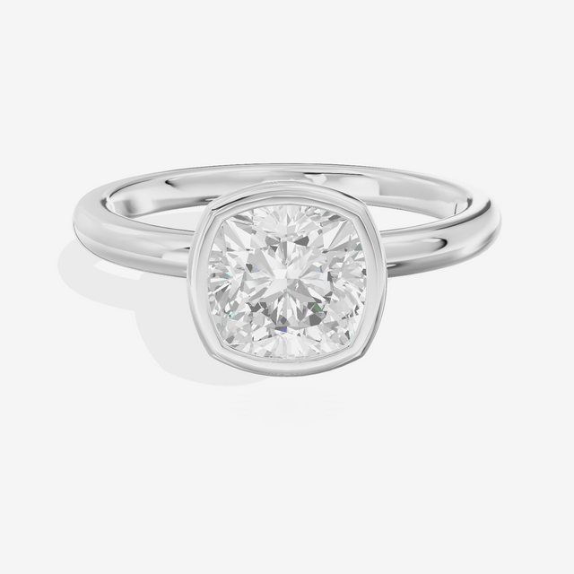 Tensare Bezel 2mm Cushion Solitaire Engagement Ring in 14K White Gold