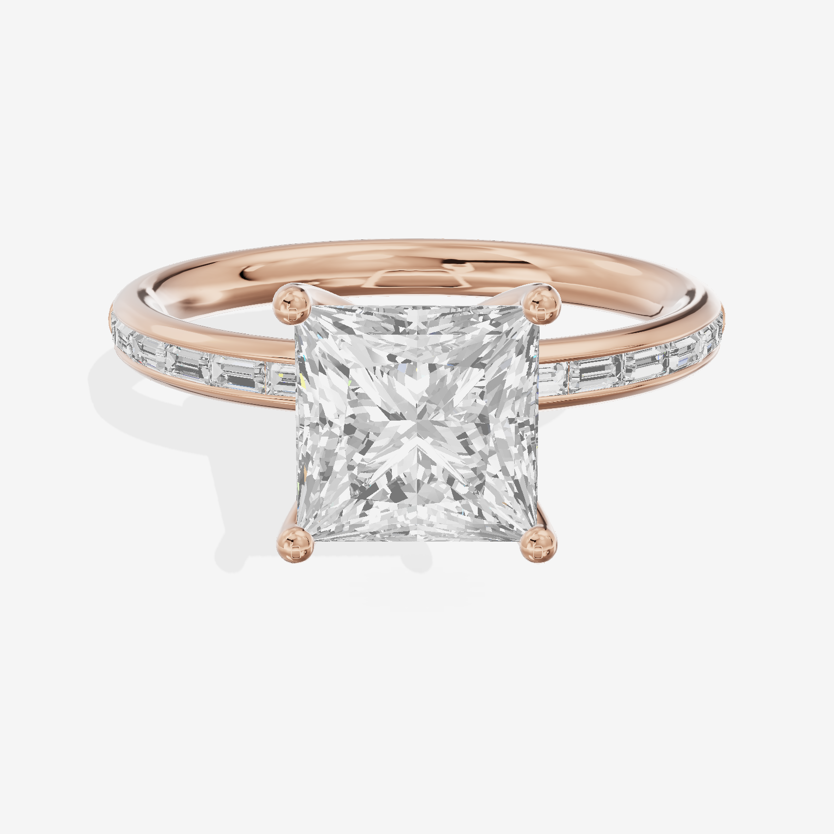 Tender Sincere Princess Engagement Ring with Side Stones (1/6 ct. tw.) in 18K Rose Gold