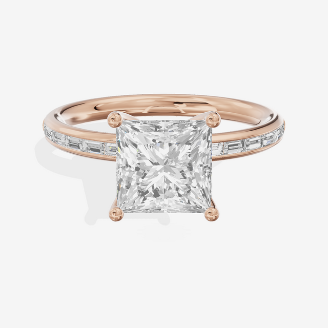 Tender Sincere Princess Engagement Ring with Side Stones (1/6 ct. tw.) in 18K Rose Gold