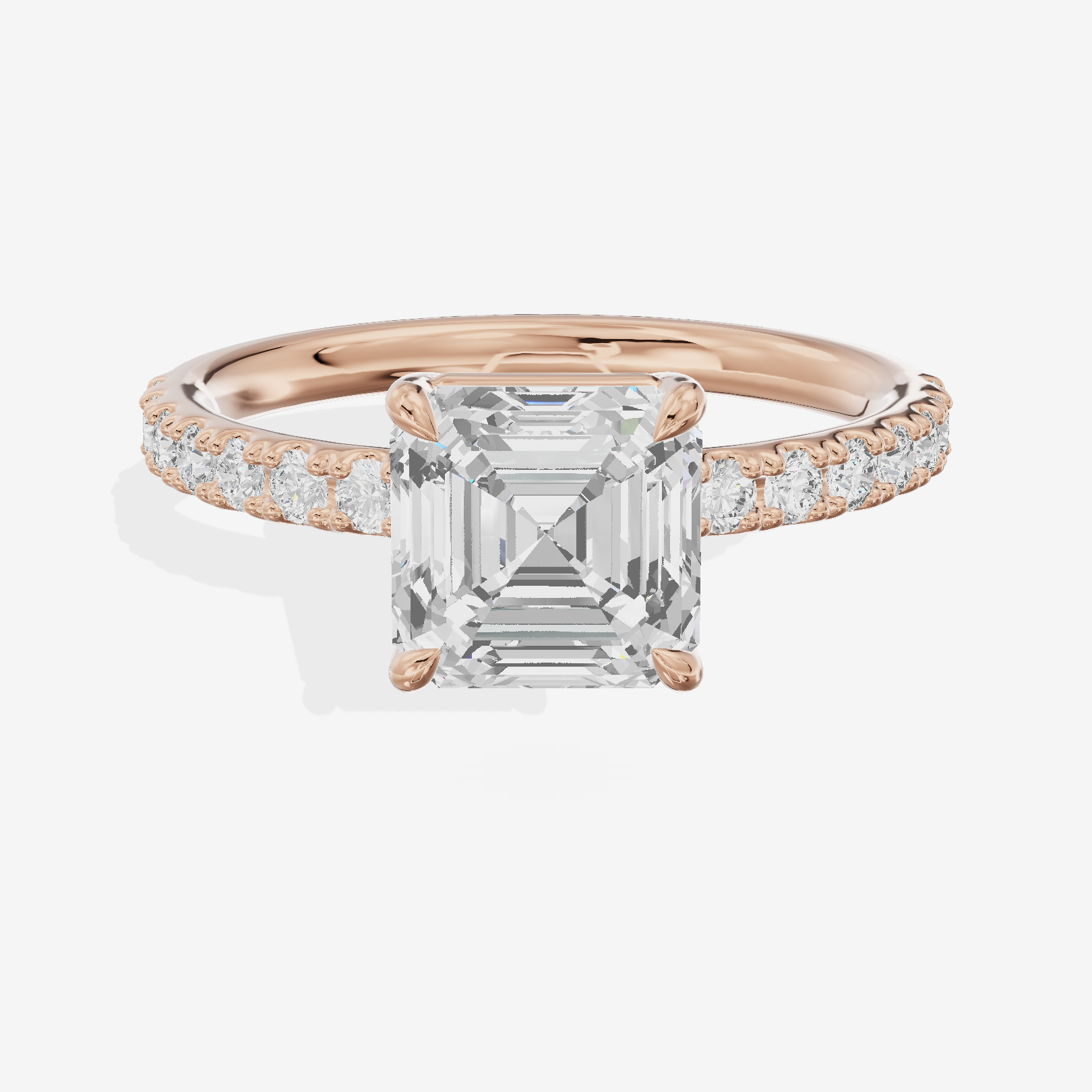 Selenia Basket Split Shank Asscher Engagement Ring with Side Stones (1/8 ct. tw.) in 18K Rose Gold