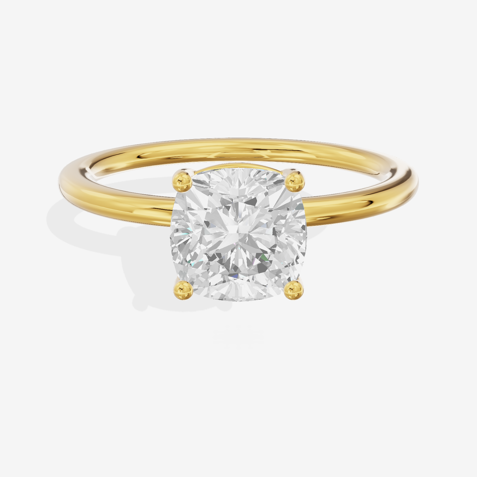 Crowned Vowsae 1.5mm Cushion Solitaire Engagement Ring in 14K Yellow Gold