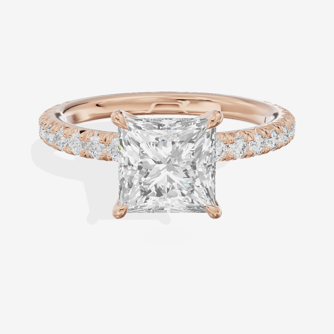 Tender Whisper Princess Engagement Ring with Side Stones (1/6 ct. tw.) in 14K Rose Gold