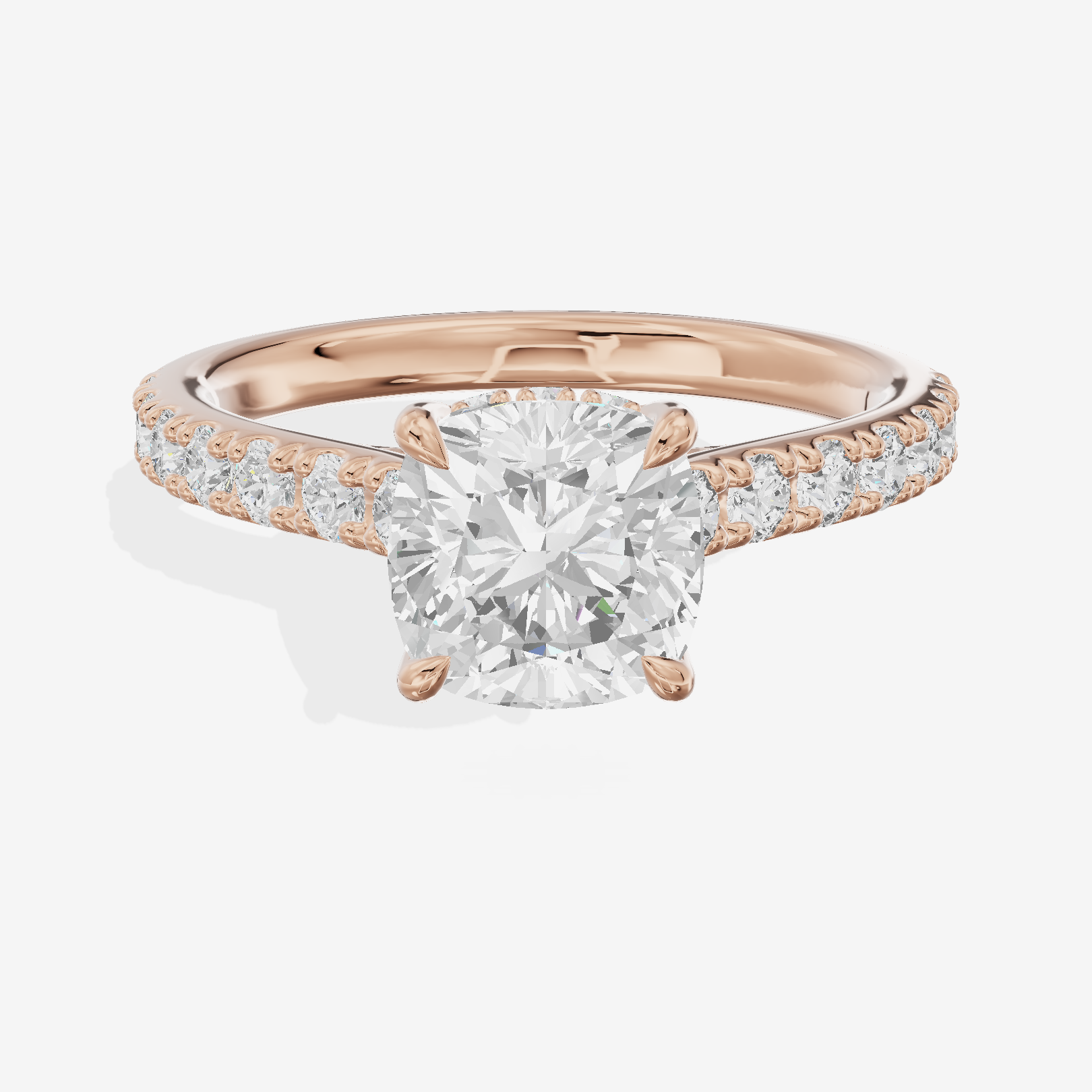 Tender Whisper Cushion Engagement Ring with Side Stones (1/6 ct. tw.) in 18K Rose Gold