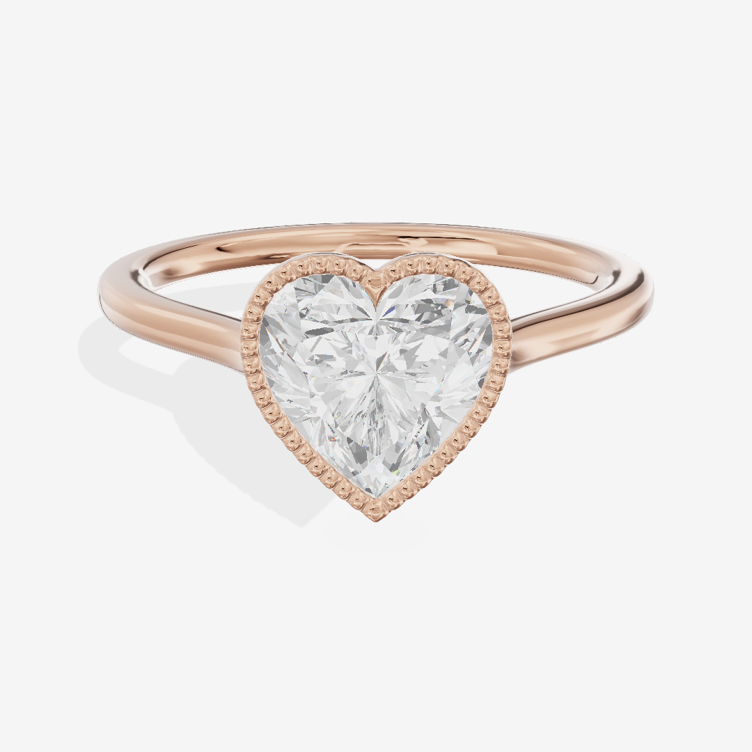 Modern Coeurine 1.5mm Heart Bezel Engagement Ring in 18K Rose Gold