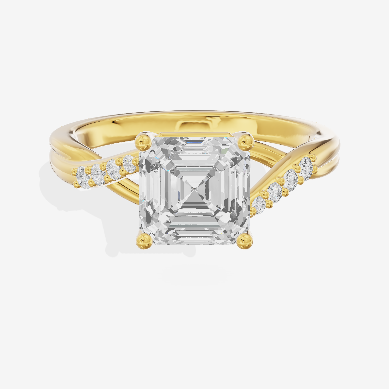 Twined Aimora Asscher Engagement Ring with Side Stones (1/15 ct. tw.) in 18K Yellow Gold