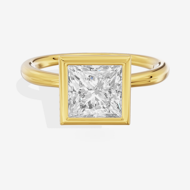 Coeurine Bezel 2mm Princess Solitaire Engagement Ring in 14K Yellow Gold
