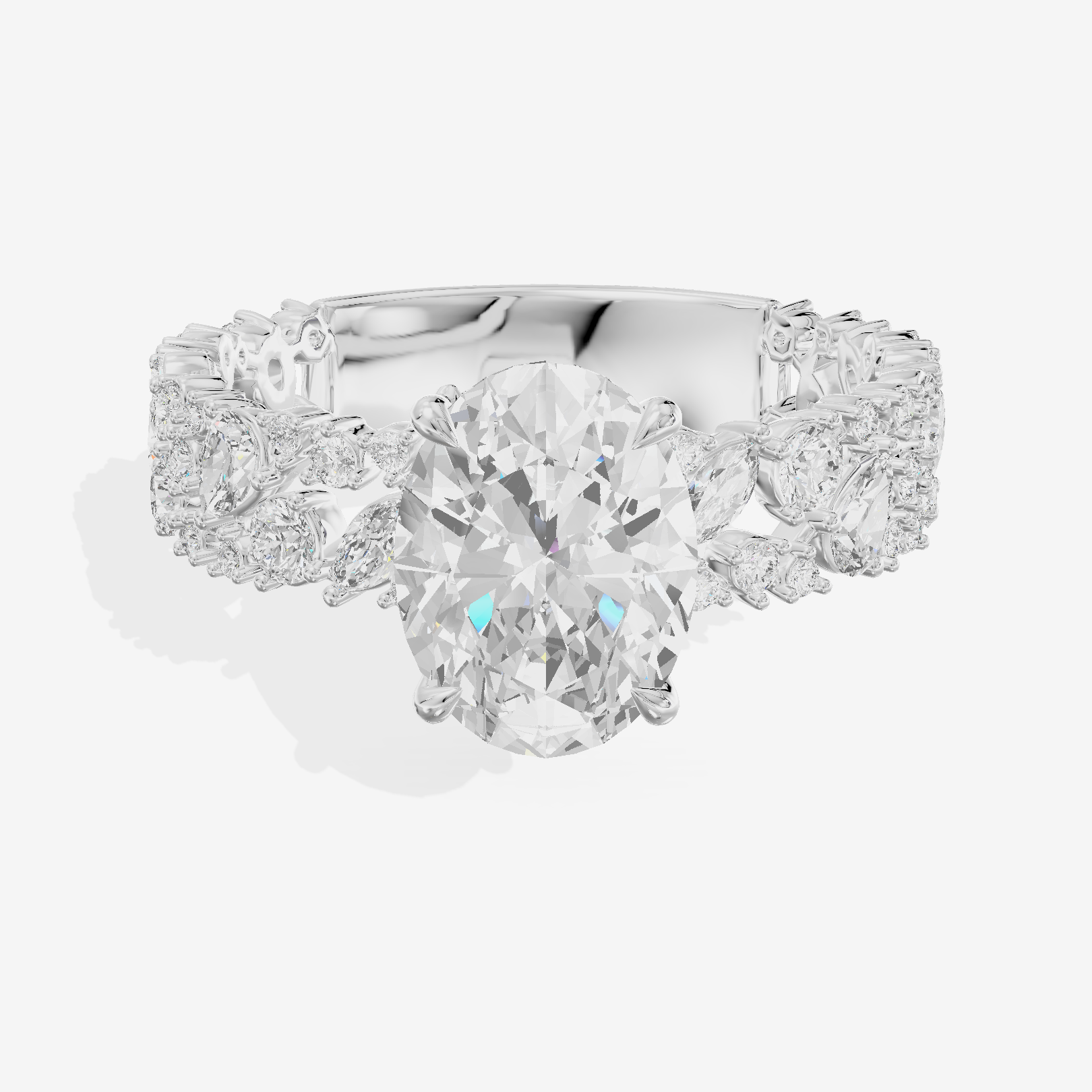 Aurea Cathedral 4.2mm Oval Engagement Ring with Side Stones (3/4 ct. tw.) in Platinum