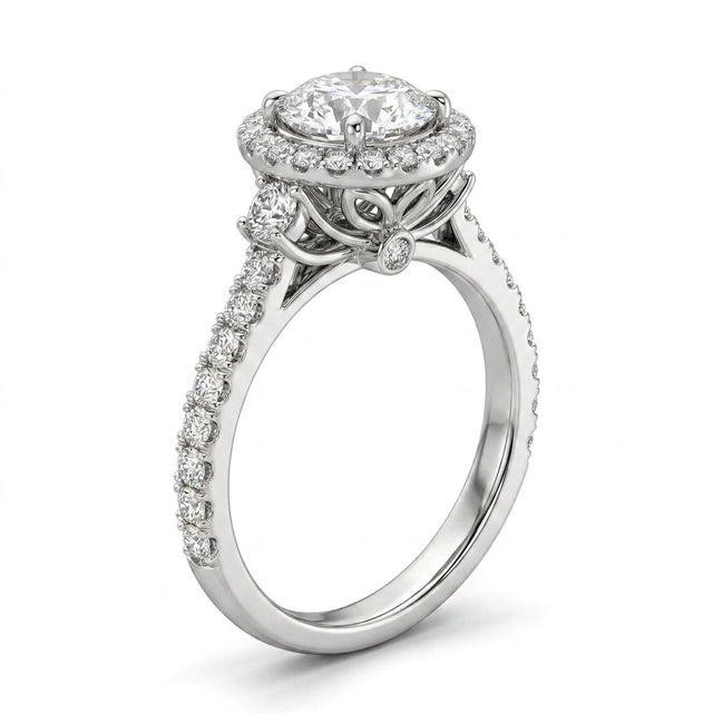 Halo Pavé Round Engagement Ring (1/2 ct. tw.) in 18K White Gold