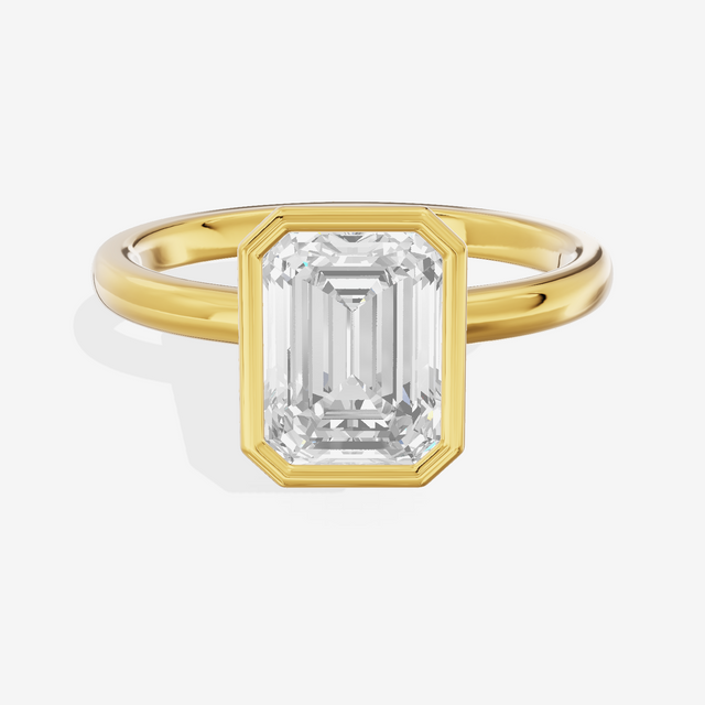 Trellise Bezel 2mm Emerald Solitaire Engagement Ring in 18K Yellow Gold