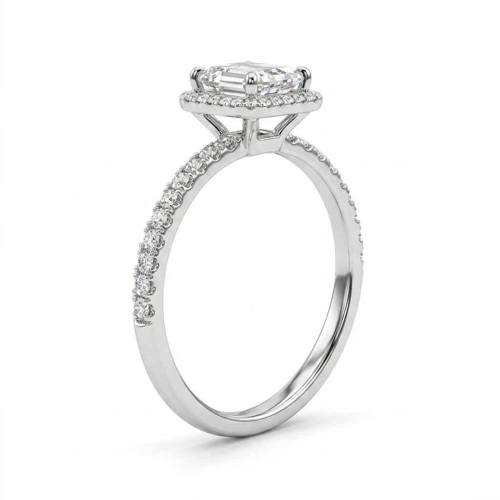Halo Pavé Emerald Engagement Ring (1.59 ct. tw.) in Platinum