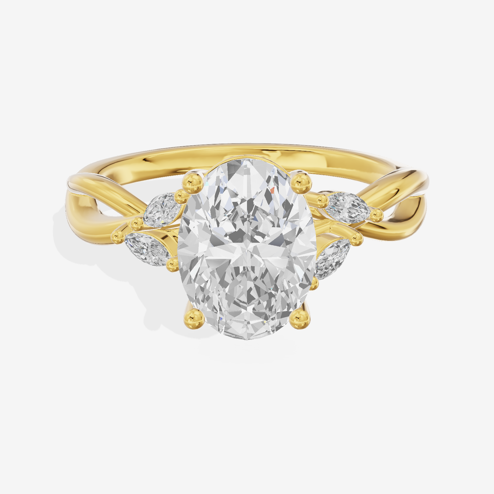 Vowsae Pavé Oval Engagement Ring with Side Stones (1/8 ct. tw.) in 18K Yellow Gold