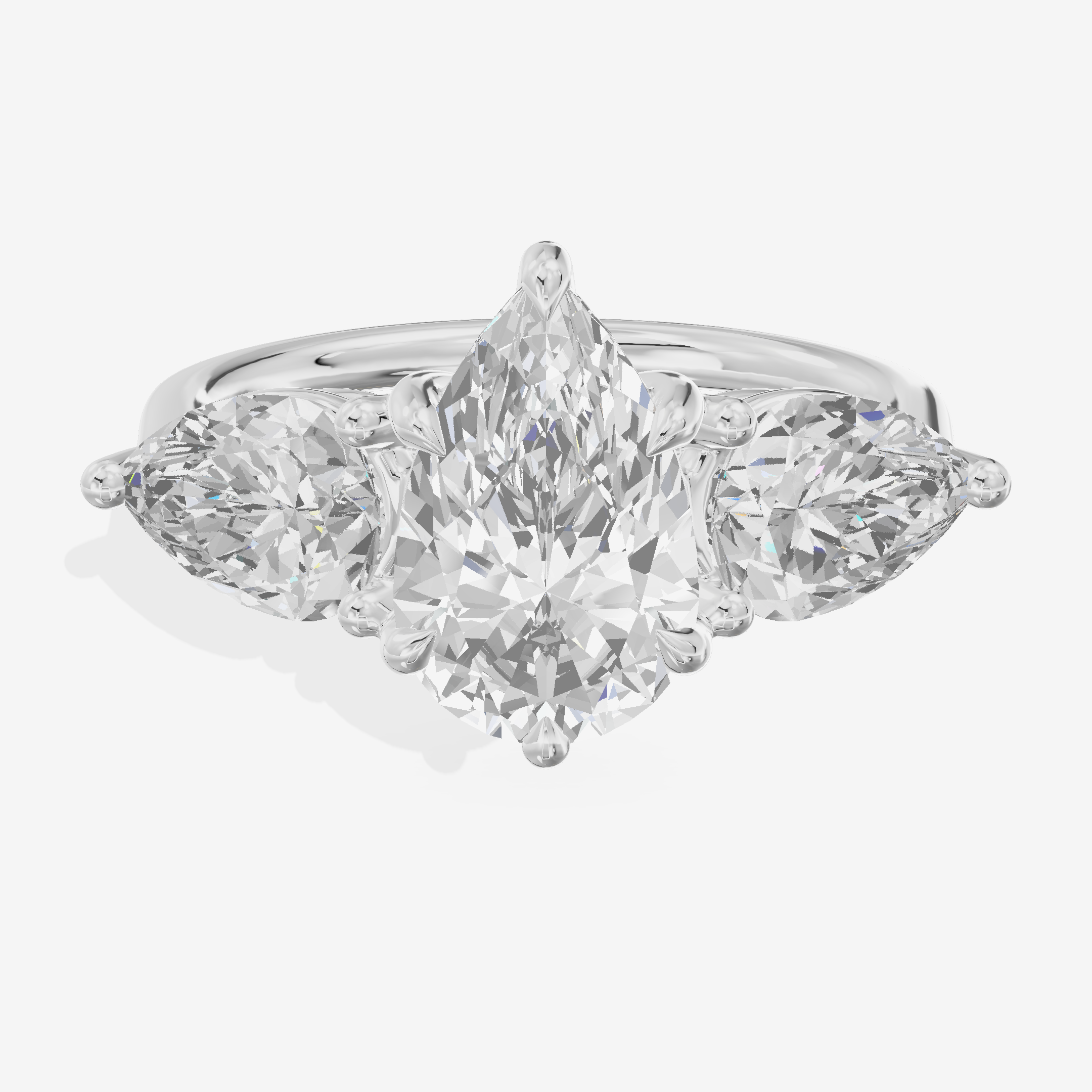 Luxe Heartline Three Stone Pear Engagement Ring (3/4 ct. tw.) in 18K White Gold