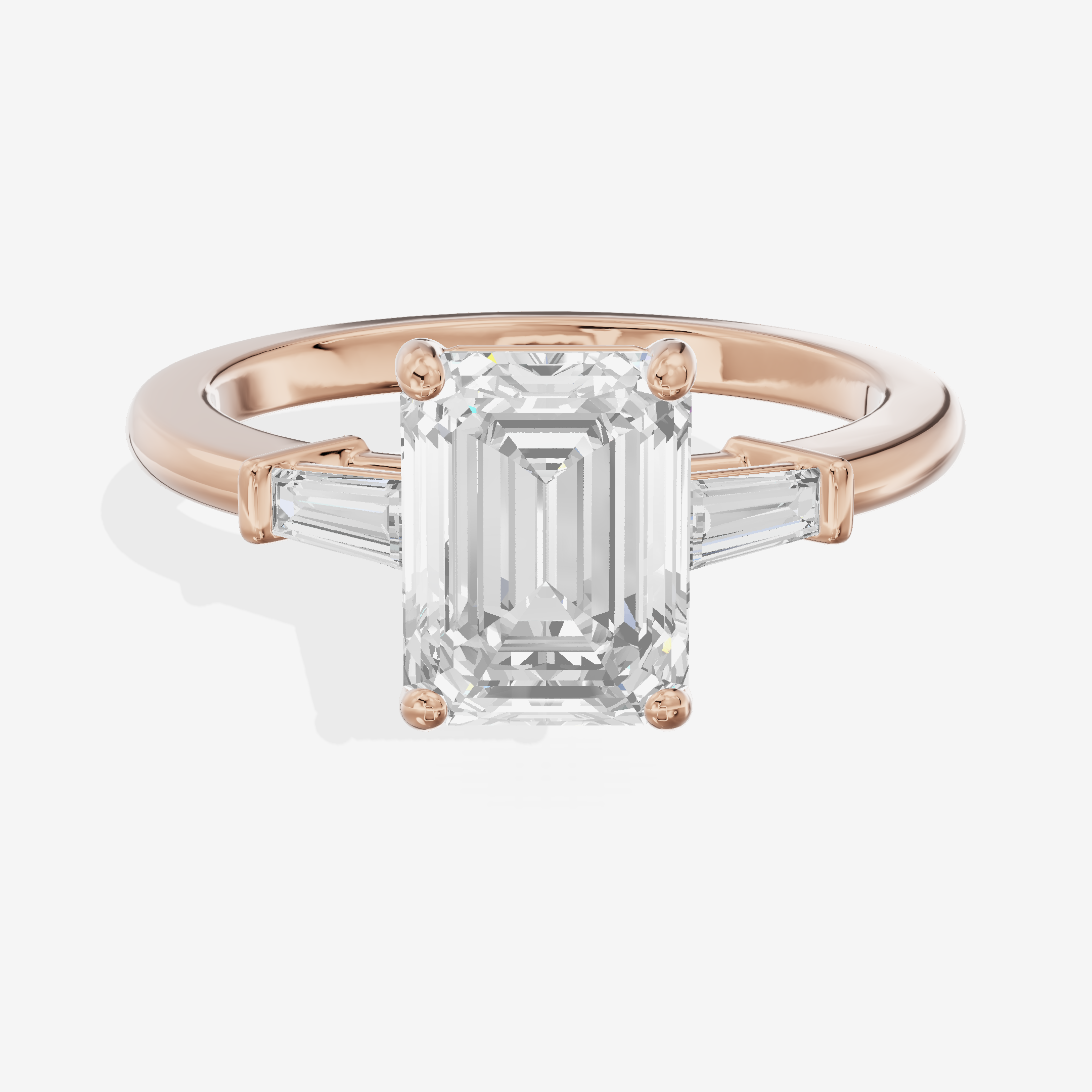 Luxe Halcyon Three Stone Emerald Engagement Ring (3/4 ct. tw.) in 18K Rose Gold