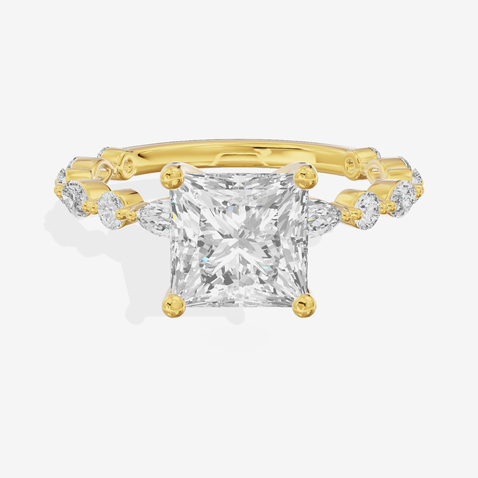 Solea Cathedral 2mm Princess Engagement Ring with Side Stones (1/2 ct. tw.) in 18K Yellow Gold