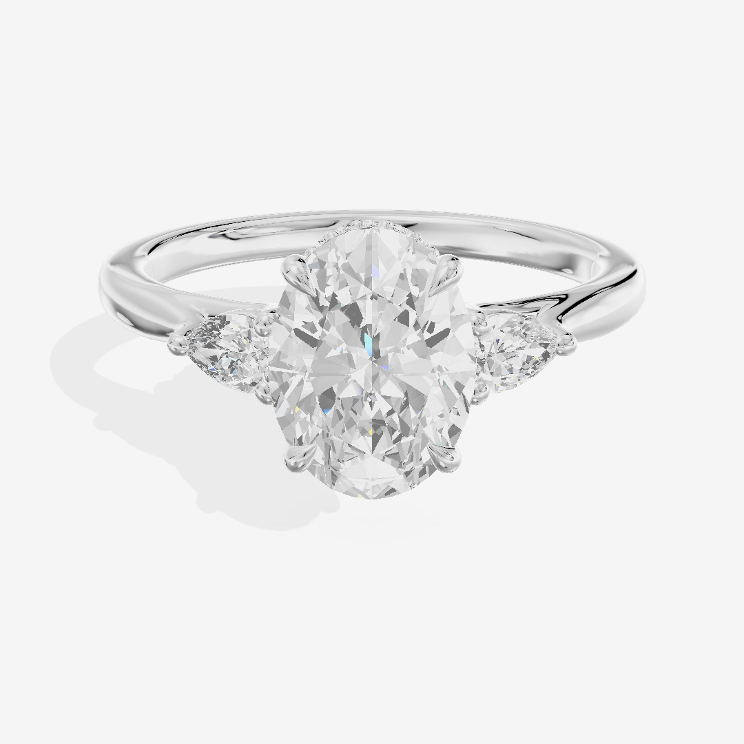 Aurea Three Stone Oval Engagement Ring (1/4 ct. tw.) in 18K White Gold