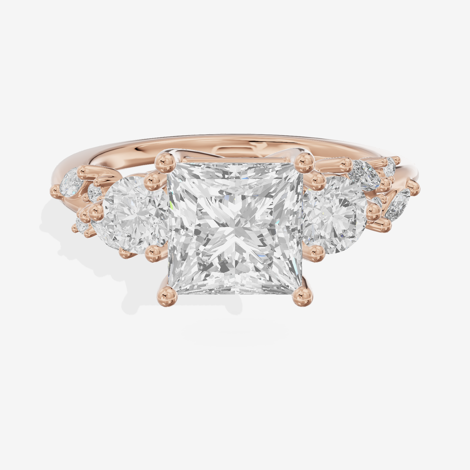 Adorae Three Stone Princess Engagement Ring (3/5 ct. tw.) in 18K Rose Gold