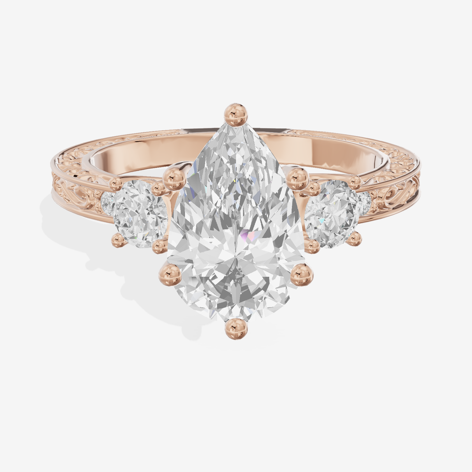 Petite Promezza Three Stone Pear Engagement Ring (2/5 ct. tw.) in 14K Rose Gold