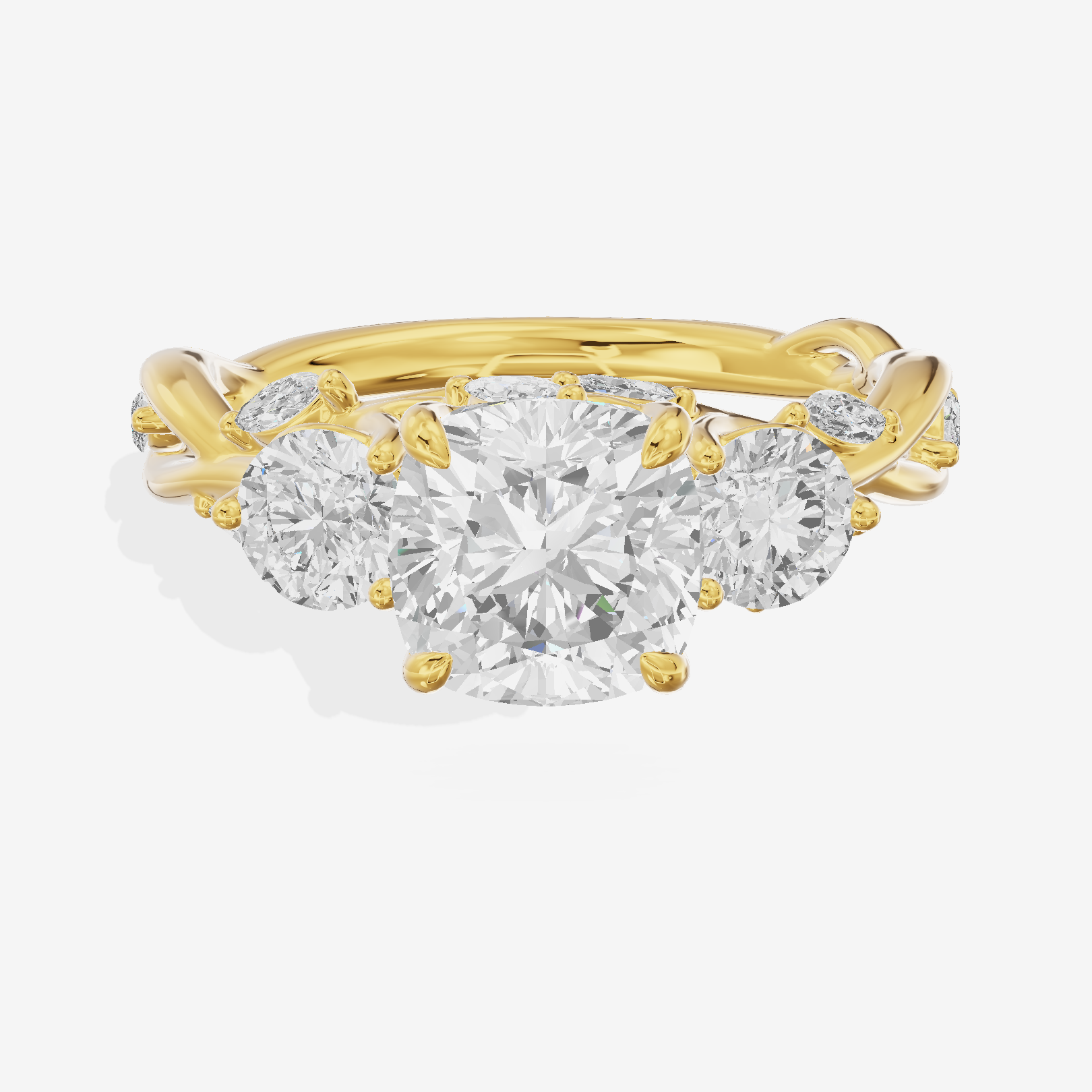 Modern Vowsae Three Stone Cushion Engagement Ring (3/4 ct. tw.) in 18K Yellow Gold