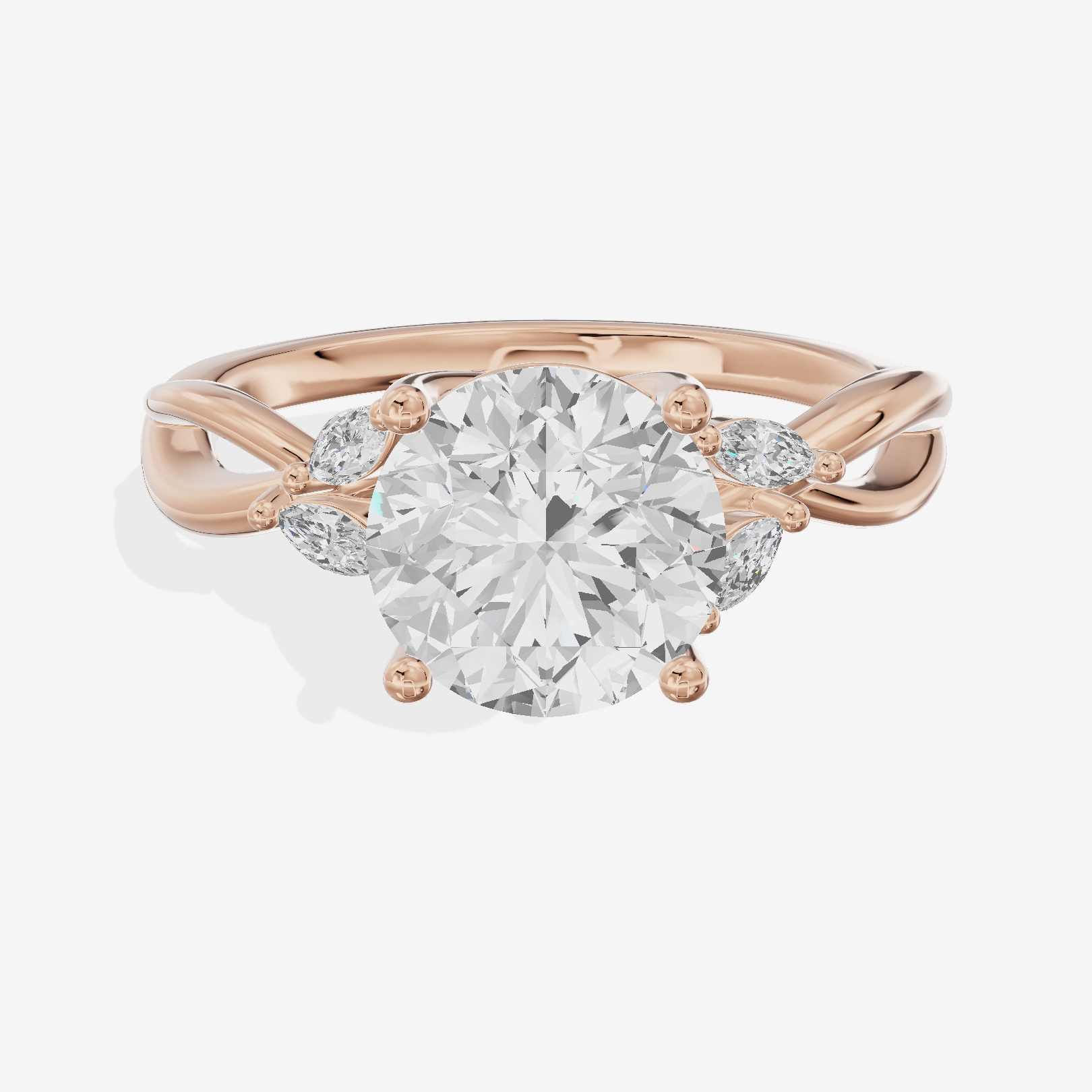 Vowsae Pavé Round Engagement Ring with Side Stones (1/8 ct. tw.) in 18K Rose Gold