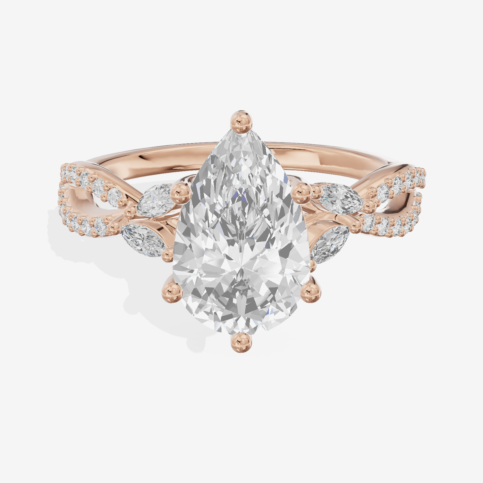 Luxe Lumera Pear Engagement Ring with Side Stones (1/4 ct. tw.) in 18K Rose Gold