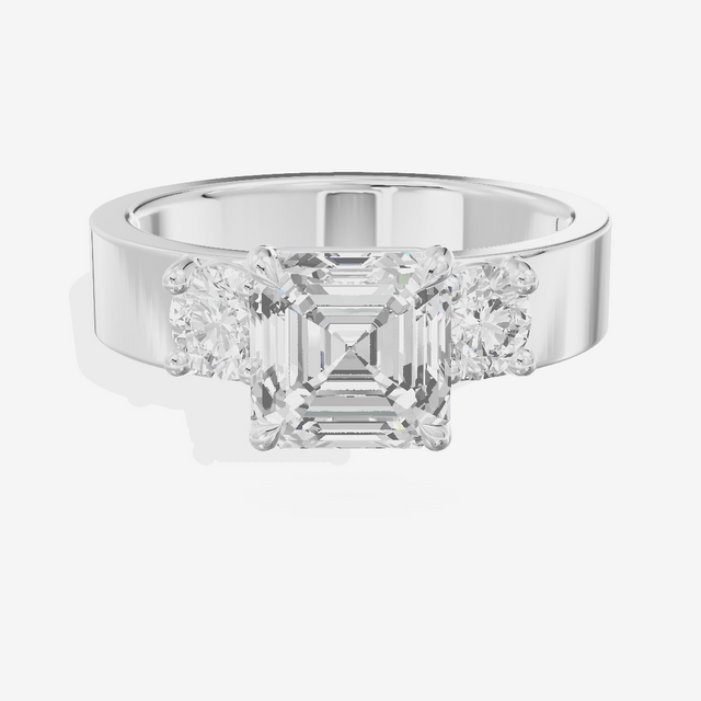 Royal Vowsae Three Stone Asscher Engagement Ring (1/2 ct. tw.) in Platinum