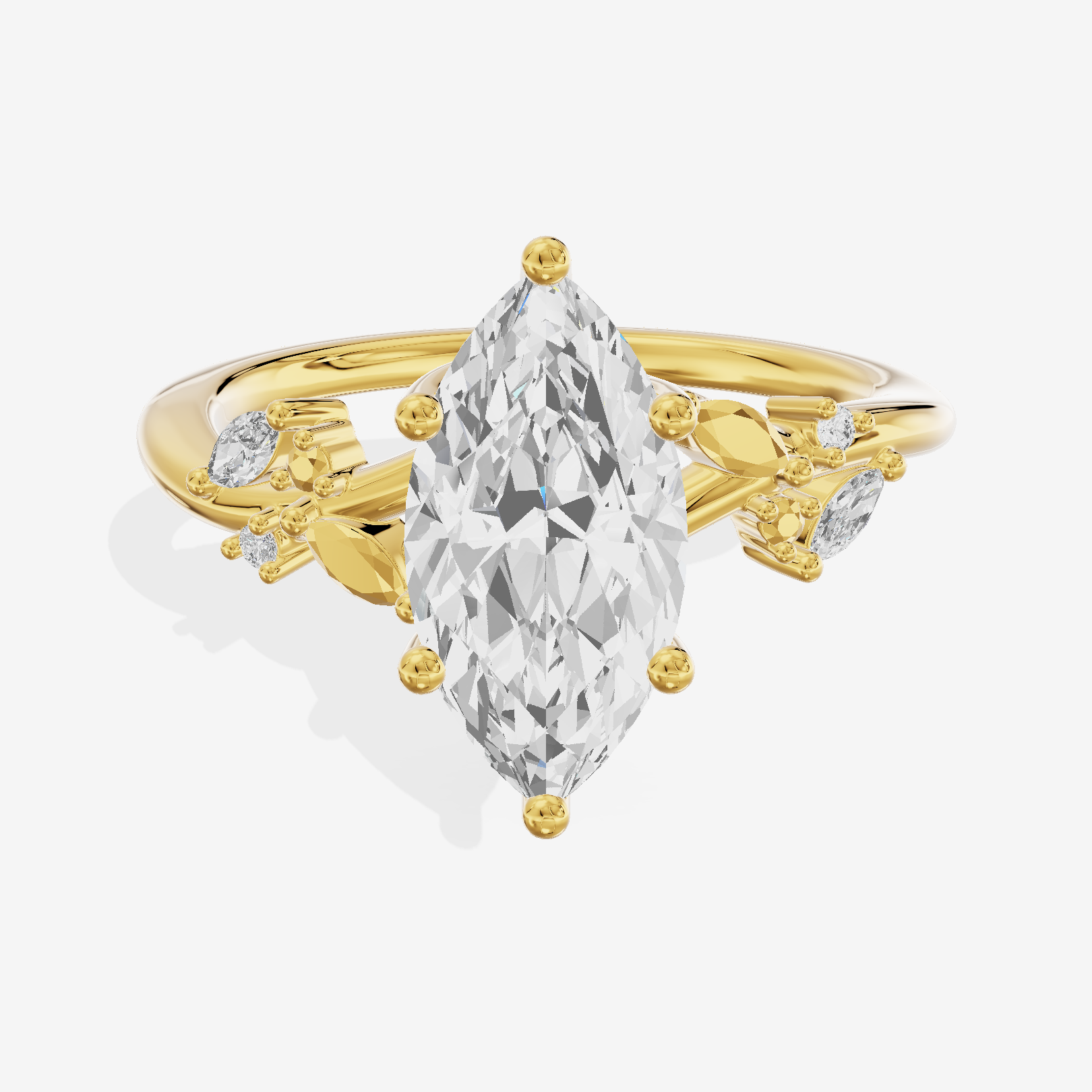 Lustrous Aurea Marquise Engagement Ring with Side Stones (3/4 ct. tw.) in 14K Yellow Gold