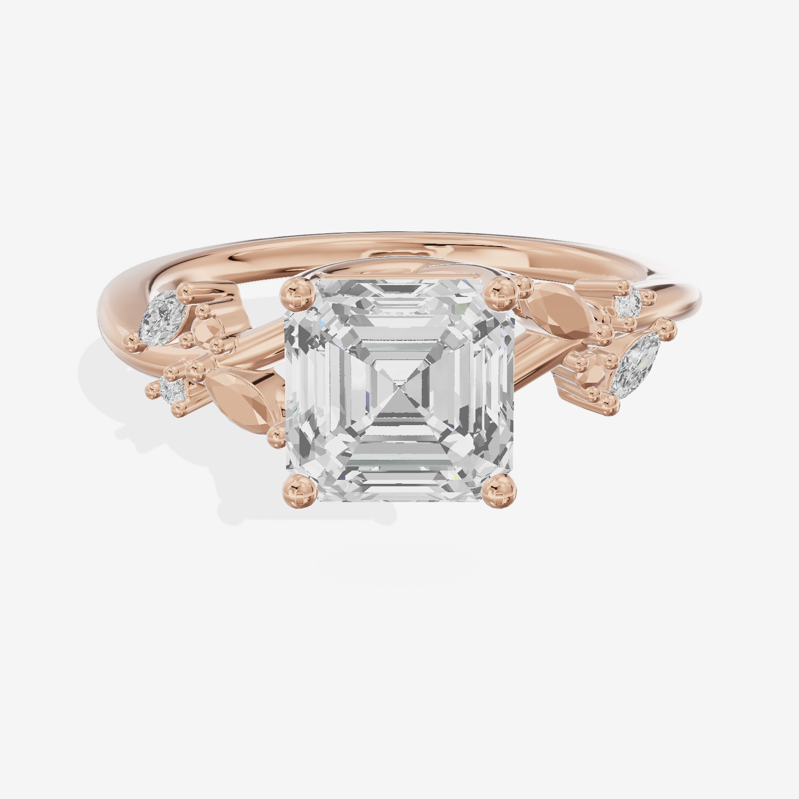 Lustrous Aurea Asscher Engagement Ring with Side Stones (3/4 ct. tw.) in 18K Rose Gold