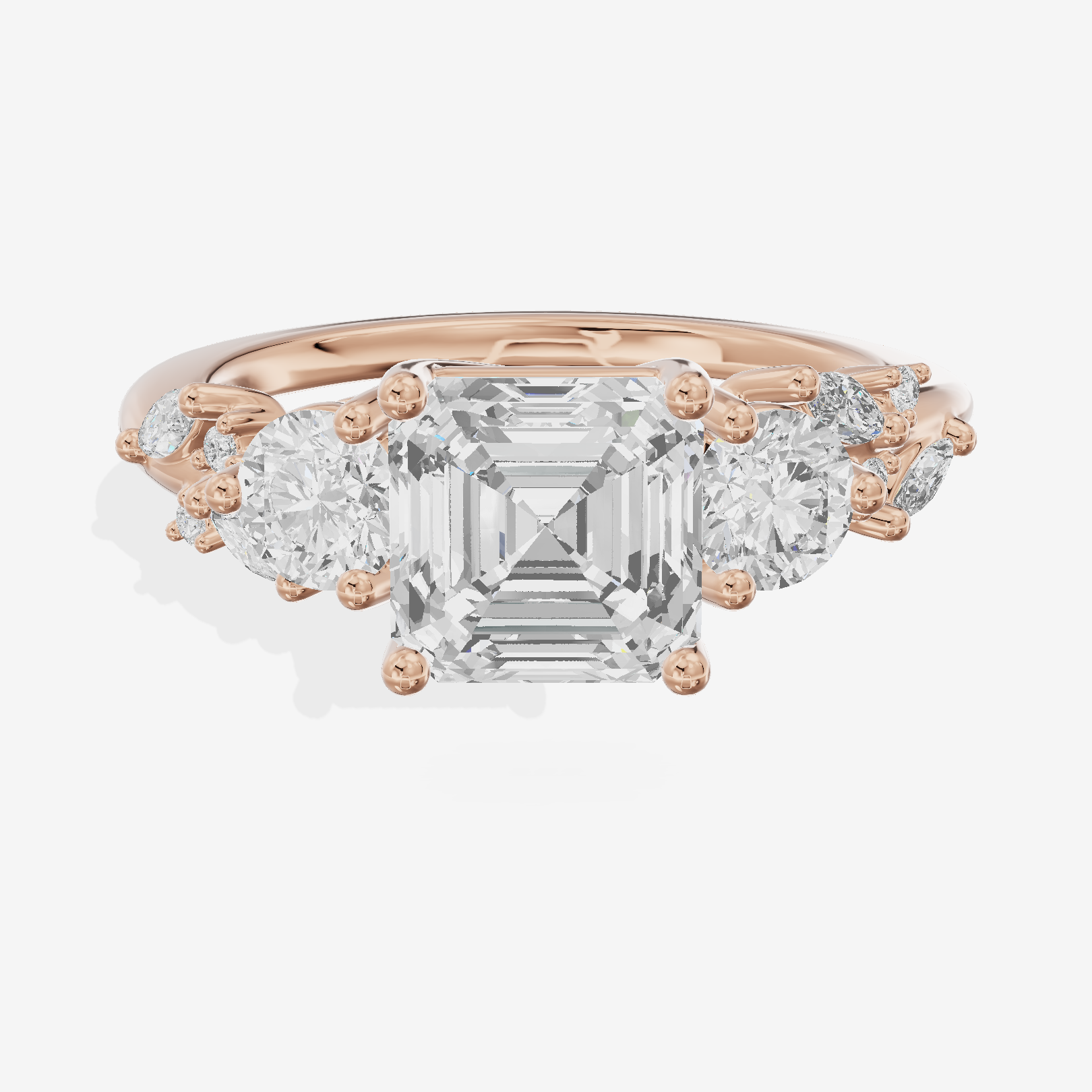 Adorae Three Stone Asscher Engagement Ring (3/5 ct. tw.) in 14K Rose Gold