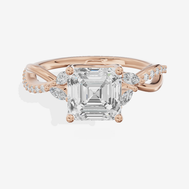 Petite Twine Asscher Twisted Engagement Ring (1/5 ct. tw.) in 14K Rose Gold