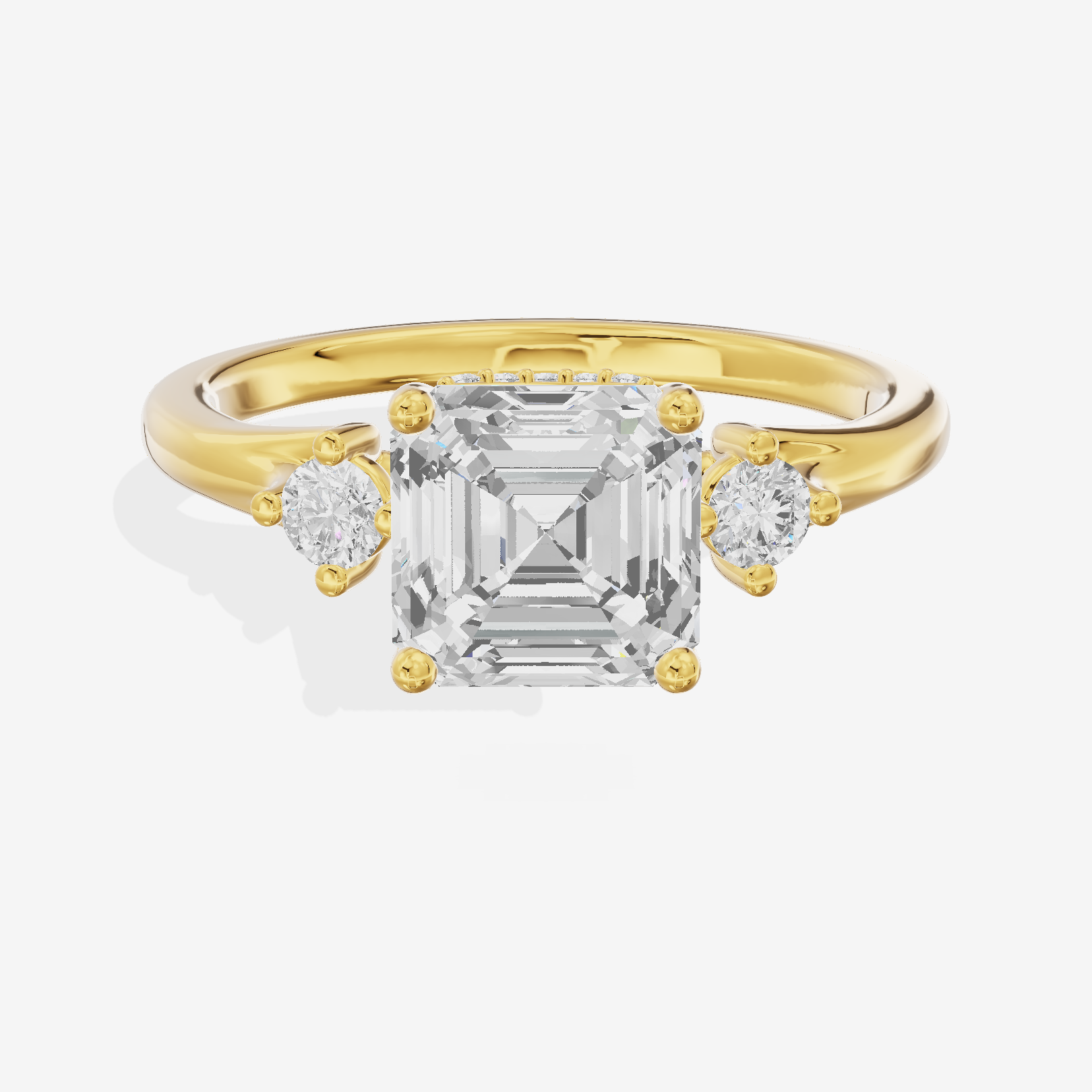 Sincere Three Stone Asscher Engagement Ring (1/6 ct. tw.) in 18K Yellow Gold