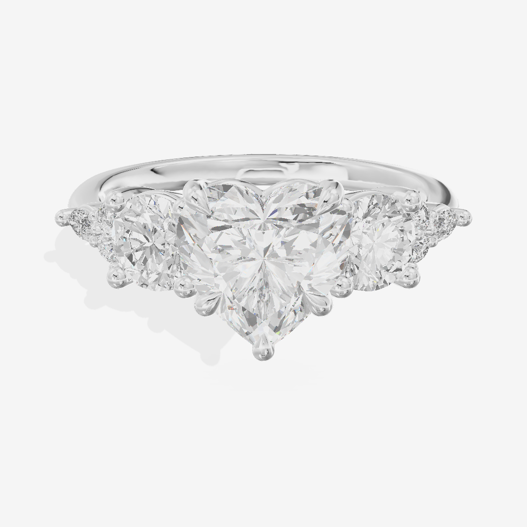 Luxe Halcyon Three Stone Heart Engagement Ring (3/4 ct. tw.) in Platinum