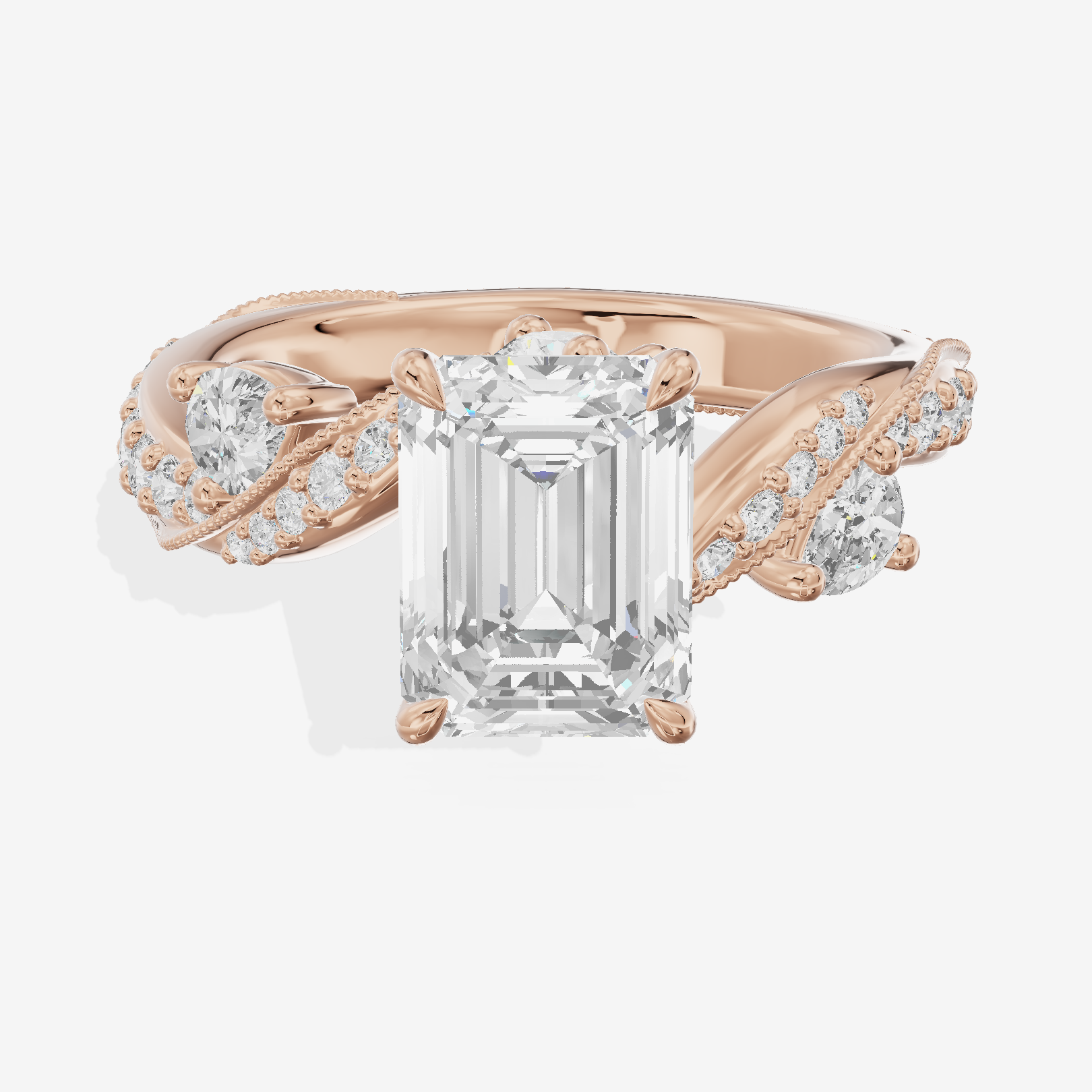 Grand Aurea Emerald Engagement Ring with Side Stones (3/4 ct. tw.) in 18K Rose Gold