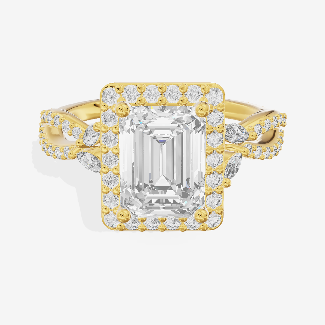 Luxe Reverya Emerald Hidden Halo Engagement Ring (2/5 ct. tw.) in 18K Yellow Gold