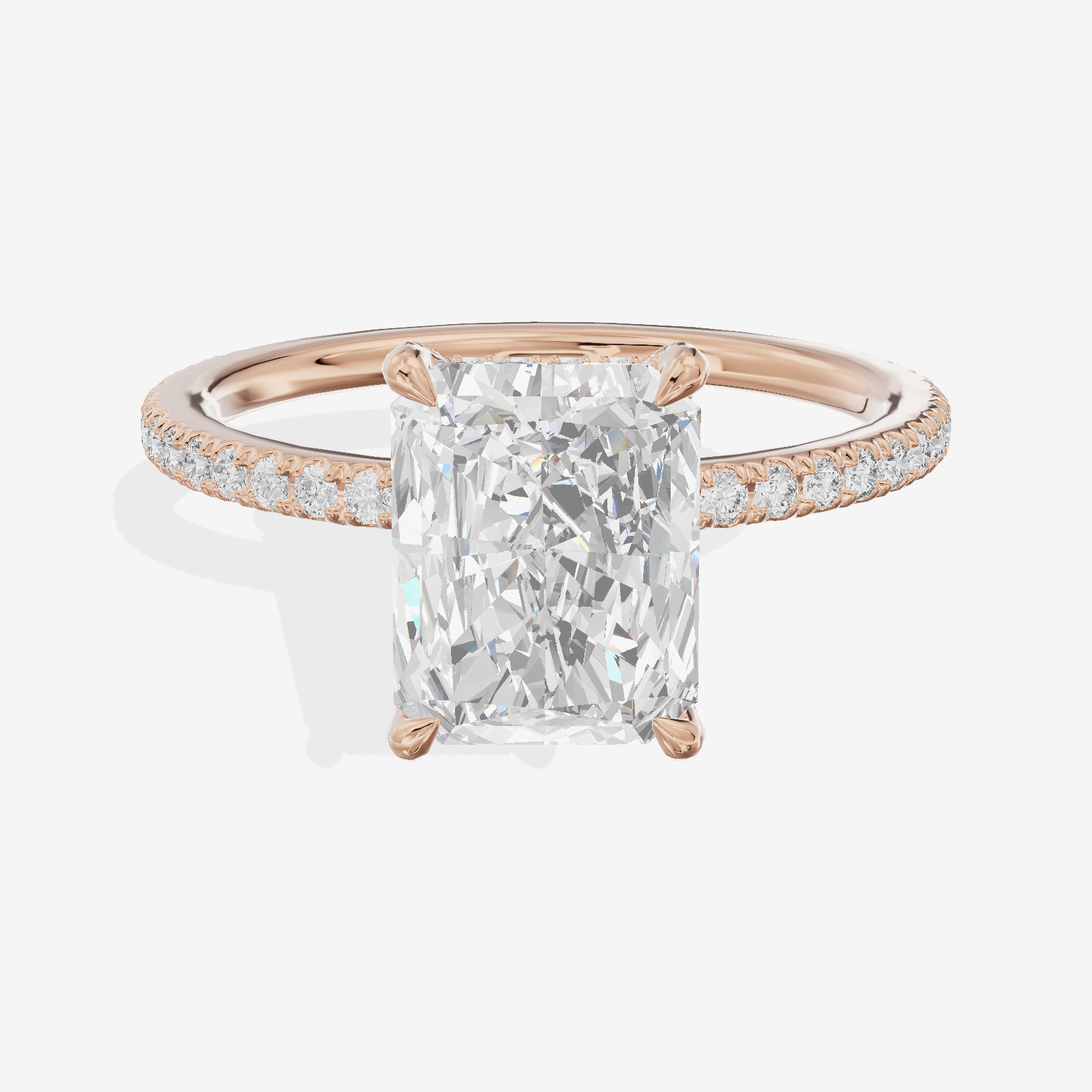 Lustrous Sincere Radiant Engagement Ring with Side Stones (1/3 ct. tw.) in 14K Rose Gold
