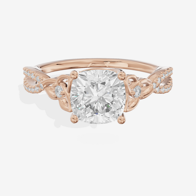 Luxe Sincere Cushion Engagement Ring with Side Stones (1/10 ct. tw.) in 14K Rose Gold