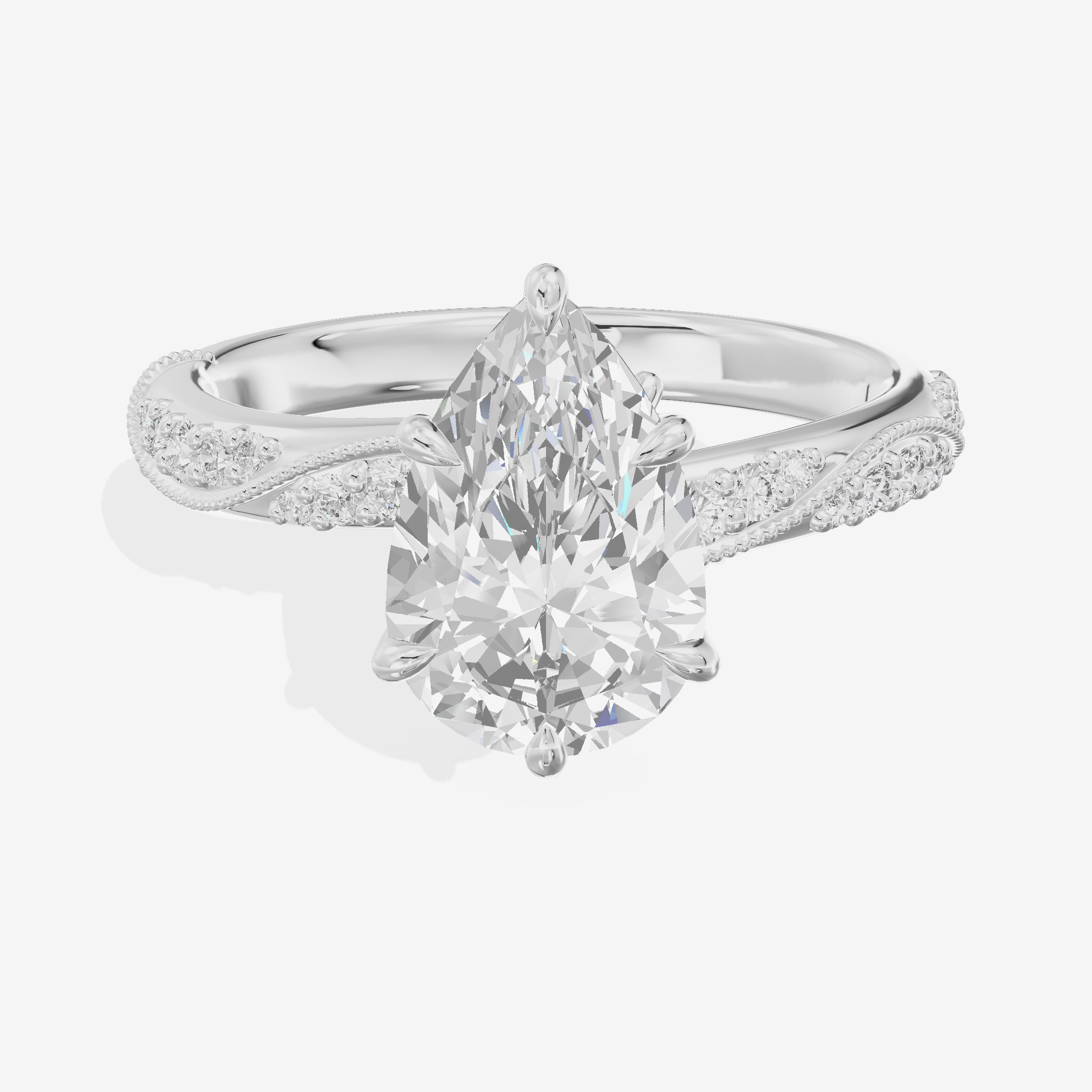 Classic Halcyon Pear Engagement Ring with Side Stones (1/4 ct. tw.) in 18K White Gold