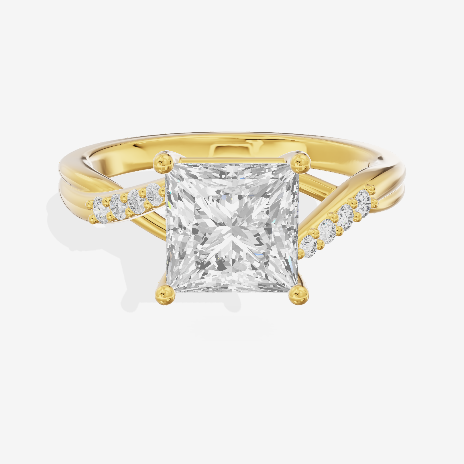 Twined Aimora Princess Engagement Ring with Side Stones (1/15 ct. tw.) in 18K Yellow Gold