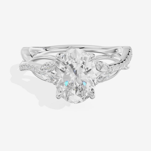 Lustrous Vowsae Oval Engagement Ring with Side Stones (1/5 ct. tw.) in Platinum